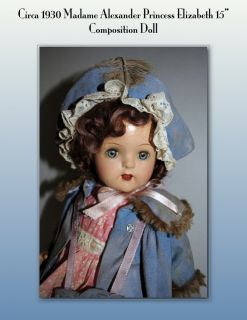 Vintage Madame Alexander Composition Princess Elizabeth 15 Doll 