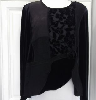 Spencer Alexis 14 blk velvet lace burnout jaquard patchwork blouse EUC 
