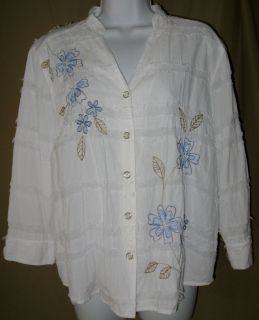 Alfred Dunner Womens Womens White Fringe Top Shirt Blouse Size 14 