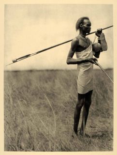 1930 Dinka Warrior Man African Sudan Spear Bernatzik   ORIGINAL 