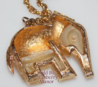 Vintage Frosted Lucite Rhinestone Elephant Pendant Necklace