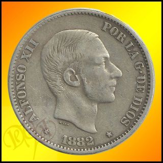   Philippines 50 Centimos de Peso 1882 Alfonso XII Silver Coin