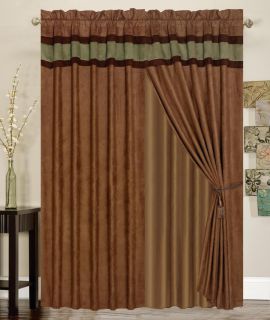   Micro Suede Curtain Valance Panels Liner Tie Back Tassel Set