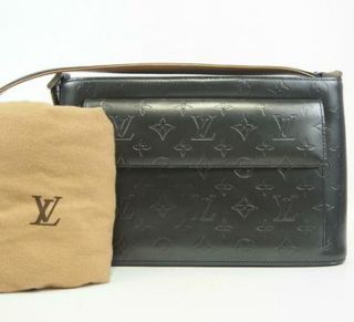 Authentic Louis Vuitton Allston Black Monogram Mat Vernis Shoulder Bag 