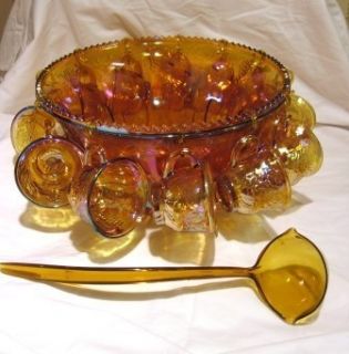 Vintage Indiana Iridescent Gold Marigold Princess Carnival Glass Punch 