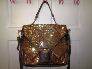 Alexis Hudson Convertible Satchel Sequin Glitter Gold Handbag $328 