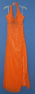 Alfred Angelo Orange Beaded Formal Prom Pageant Dress Size L Halter 