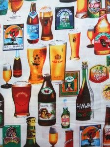 Hoffman Hawaiian Beer Bottle Glasses Drinks Fabric Yard