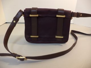 Allibelle Burgundy Leather Shoulder Bag with Brown Trim