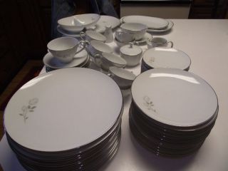    12ppl Dinner Plate China Noritake ALTADENA Gray Rose Vtg Set Dishes