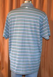 Adidas ALISO Viejo Country Club Gray Green Blue Stripe Golf Polo Shirt 
