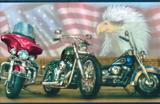 Harley Davidson  All American Flag Plus Eagle Wallpaper Border Wall 