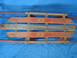Vintage Royal Racer Winter Snow Sled Metal Runners w Wood Stearable 