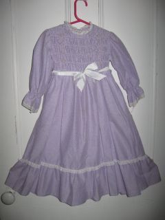 Vintage Smocked Polly Flinders Girls Long Party Dress Flocked Mauve 