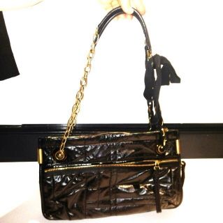 Amalia Lanvin Paris Black Patent Leather Quilted Bag