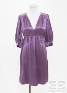 Amanda Uprichard Purple Silk V Neck Dress Size Medium