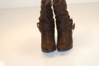 Wome Brown Faux Leather Cowboy Western Mid Calf Slouchy Riding Boot 
