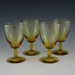   CRYSTAL GLASS AMBER YELLOW FOOTED WINE WATER GOBLETS GLASSES STEMWARE