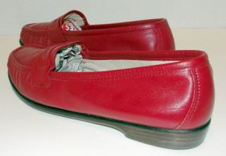 Womens SAS Wink Red Leather Walking Shoes Penny Loafers Oxfords Flats 