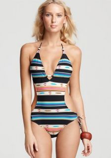 Ralph Lauren Stripe Cut Out Monokini Swimsuit One Piece Large $129 New 