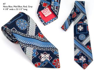    Wide Polyester Necktie Park Avenue Blue Red Gray Graphic 3411 1
