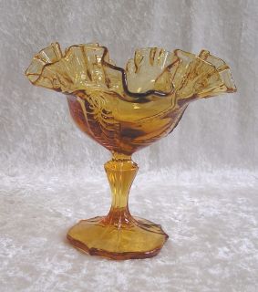 Vintage Fenton Colonial Amber Glass Compote Bowl Dish