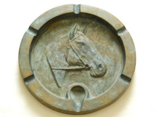 Early 1900s Large Brass Horse Ashtray Artist Signed VG
