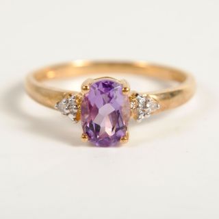   Yellow Gold 1/2ct Amethyst+Diamond Ring Size 7.5 to 7.75 ♥ 1.0dwt