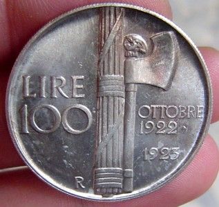 1943 Italy Mussolini 100 Lire 1923 Beauty BU Medal