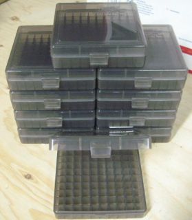    Plastic 9mm 380 Auto Smoke Color 100 Round Ammo Boxes Reloading Box