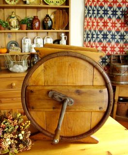 Antique Wooden Staved Butter Churn Table Top Barrel Cylinder Hand 