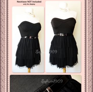 New Alyn Paige Black Polkadot Mesh Ruffle Skirt Strapless Mini Dress 
