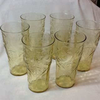 Lot Of 6 Madrid Amber Depression Glass 5 5 Inch Tumblers Federal 1932 