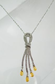 18K White Gold Diamond Amber Pendant Necklace 8 2G