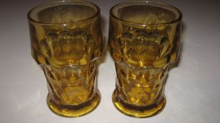 VINTAGE DRINKING GLASSES AMBER COLORED 5 1 2 INCHES TALL HEAVY GREAT 