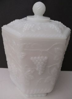 Fire King Anchor Hocking Ware Milk Glass COOKIE JAR Grapes Candy Dish 