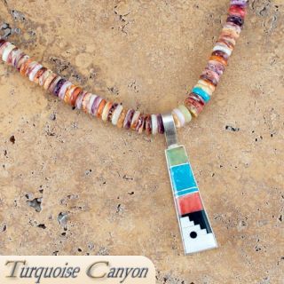 Native American Navajo Turquoise Inlay Pendant with Necklace SKU 
