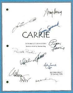 Carrie Movie Script Signed by 9x rpt Sissy Spacek John Travolta Piper 