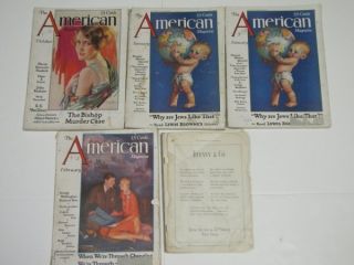 RARE 5 VTG Vintage The American Magazine 1912 1929 Why Are Jews Like 