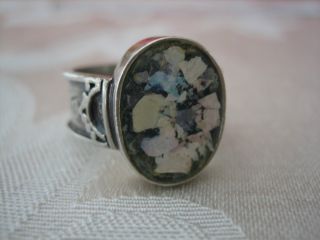 Ancient Roman Glass and Sterling Ring Made in Israel