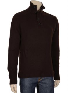 Bloomingdales Mens Pure Cashmere Henley Mock Neck Sweater Small s Dark 
