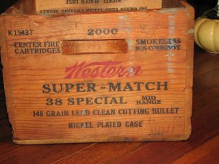 Vintage Western Ammo Wood Box Super Match 38 Special