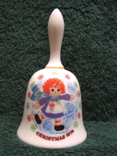 Vtg Raggedy Ann Ceramic Porcelain Bell Christmas 1976