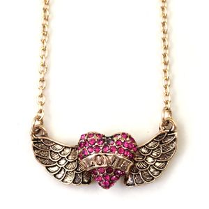 Vintage Retro Angel Wings Love Wings Inlay Crystal Pendant Necklace 