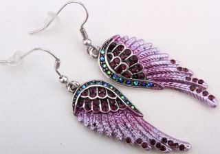 Purple Crystal Angel Wing Earrings EC23 Matching Ring Pin Pendant 