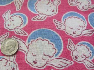 Cute angel face novelty juvenile vintage cotton feedsack in pink and 