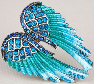 Blue Crystal Angel Wing Pin Brooch Pendant BD03 Matching Ring Earring 