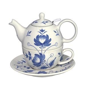   Blue Adams Rose Covered Coffee Mug Tea Cup Saucer Andrea by Sadek NIB