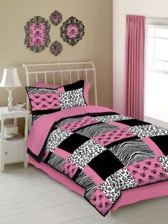 Pink Animal Print Zebra Leopard Skulls Full Comforter Set