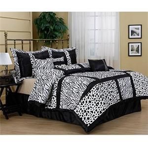   black white zebra cheetah animal print 7pc comforter bedding set new